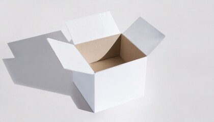 cardboard box mockup with white wrapping paper opened light background - obrazy, fototapety, plakaty