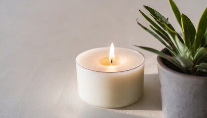 Fototapeta na wymiar serene meditation and wellness calm candle with plants and soft light yoga