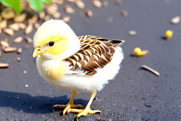 Chick walking on the road. Generative AI