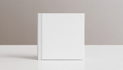 white square book mockup front view with blank hard cover standing on white table 3d rendering