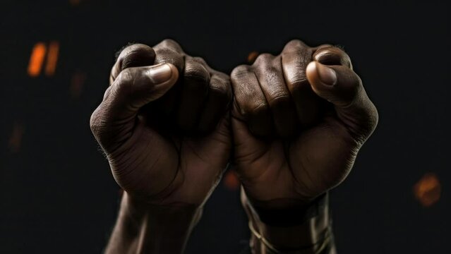 black hand clenched in Black History Month concept video animation looping stock