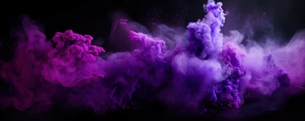 Explosion of violet colored powder on black background - obrazy, fototapety, plakaty