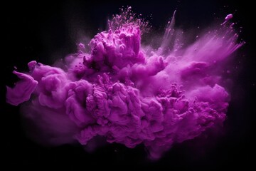 Explosion of violet colored powder on black background