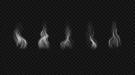 Incense smoke. Set of vector design elements. White steam or fog from hot food, liquid, cigarettes