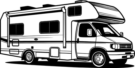 RV recreational vehicle silhouette. Camper van motorhome vector illustration. AI generated illustration.