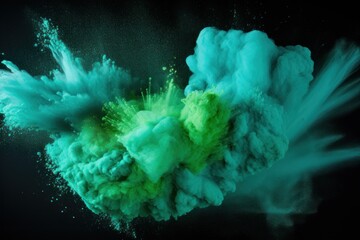 Explosion of teal colored powder on black background