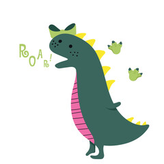 Cute beautiful green dinosaur. Vector illustration