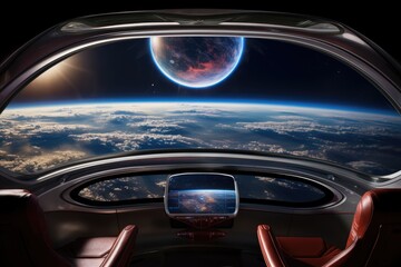 Futuristic Space Travel View from Spacecraft Window