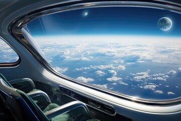 Futuristic Space Travel View from Spacecraft Window