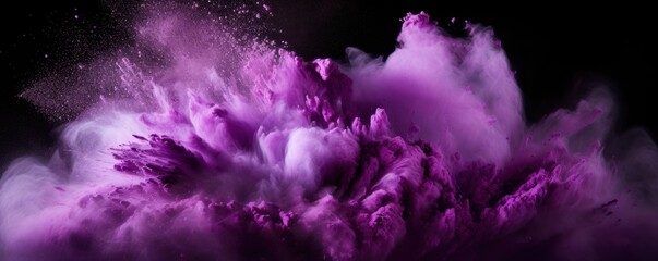 Explosion of lavender colored powder on black background