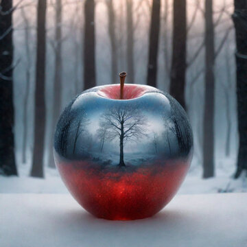 An epic crystal apple of black and white crystal