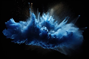 Explosion of pewter blue colored powder on black background