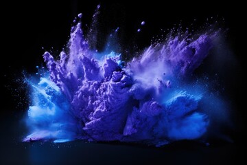 Fototapeta na wymiar Explosion of periwinkle colored powder on black background 