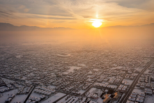 Erzincan province sunset view and football stadium, Turkey