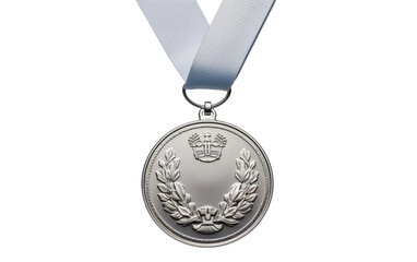 Real Photo of a Silver Medal on a White Canvas Isolated on Transparent Background PNG.