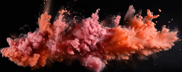 Explosion of peach colored powder on black background