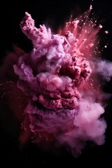 Explosion of mauve colored powder on black background