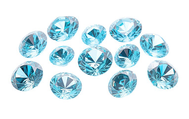 A Close-Up View of Real Small Aqua Diamonds Isolated on Transparent Background PNG.