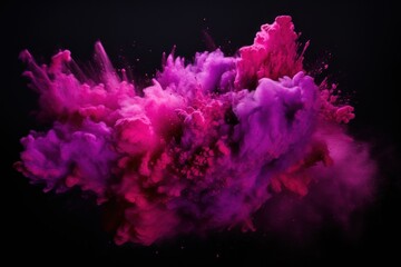 Explosion of magenta colored powder on black background - obrazy, fototapety, plakaty