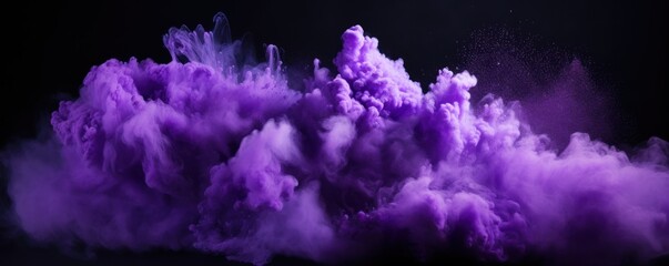 Fototapeta na wymiar Explosion of lilac colored powder on black background