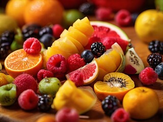 Naklejka na ściany i meble Fruit Harmony: Beautiful macro photography of perfectly arranged cut fruits