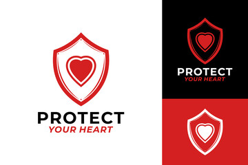 Heart Love Shield Protect Logo Design