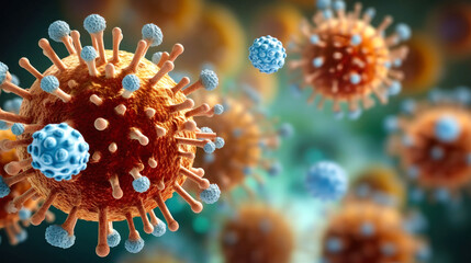 Obraz na płótnie Canvas Influenza Virus: Understanding the Causes, Symptoms and Prevention of Seasonal Flu. Close-up of a viral infection. AIDS, flu, cancer, hepatitis.