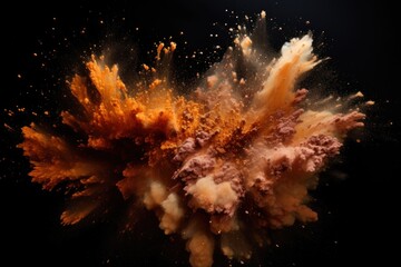 Explosion of bronze colored powder on black background