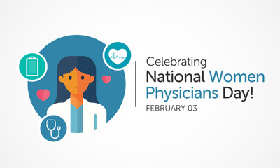 Women Physicians day is observed every year on February 3, Vector illustration