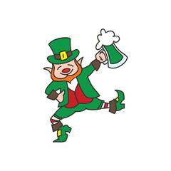Doodle leprechaun icon. Illustrations of a funny dancing leprechaun isolated on a white background. Vector 10 EPS.