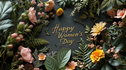 Kwiatowy Styl: Piękno Dnia Kobiet na Tle Kwiatowej Kompozycji - obrazy, fototapety, plakaty