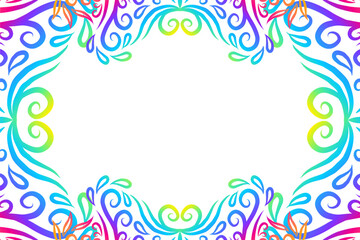 Beautiful colourful frame gradient flowers line art pattern of indonesian culture traditional tenun batik ethnic dayak ornament