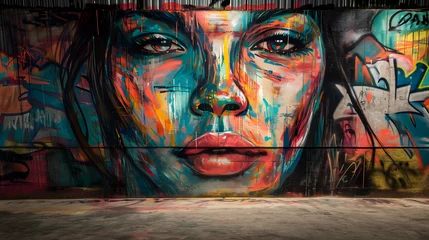 Photo sur Plexiglas Graffiti Graffiti street wall art of a beauty girl woman background wallpaper