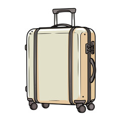Plastic suitcase for travel with wheels and retractable handle for summer vacatoin jourmey vector illustration