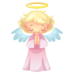 Little cute angel is praying. Vector illustration