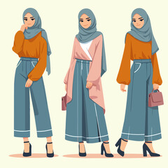 Illustration of stylish muslim women. beautiful muslim girl hijab vector illustration