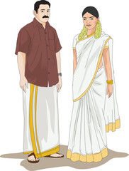 A South Indian couple wearing traditional dress