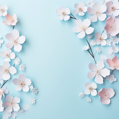 White flowers placed on a blue paper background