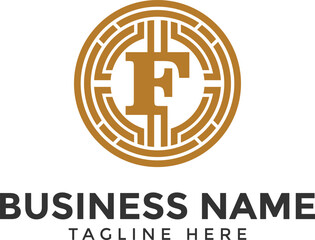 Coin service logo template.  letter F crypto logo, icon - Vector Digital money. Block chain, finance symbol. Flat style vector illustration, Logotype financial company, logo vector coins and money
