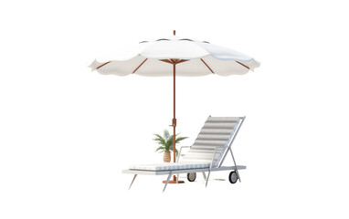 Unmasking the Intricacies of a White Sunbed and Umbrella in this Realistic Image on a Clean Isolated on Transparent Background PNG.
