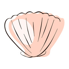 Scallop seashell logo in line art style. Shell underwater design for seafood restaurant. Vector illustration isolated on a white background