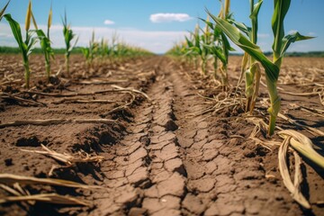 Drought Impact on Corn Field with Cracked Soil
