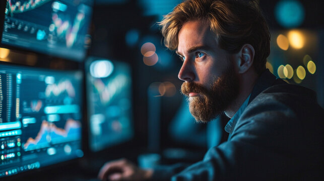 Financial Analyst Analyzing Data:  A financial analyst analyzing data on a computer, immersed in the intricacies of financial markets