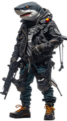 Fototapeta premium Shark Anthropomorphic Futuristic with gun