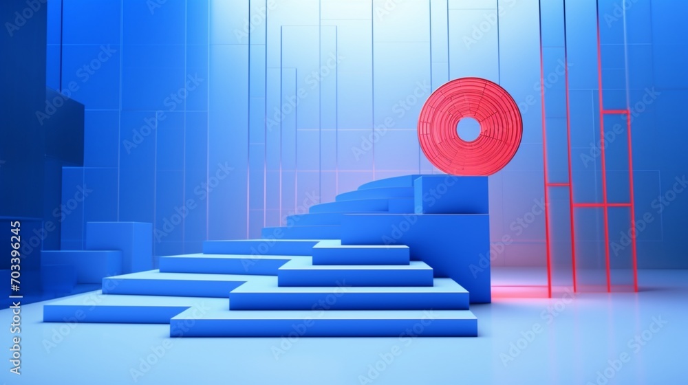 Poster a 2024 year number with a target icon and a rise-up arrow on white blocks, forming a graph of steps 