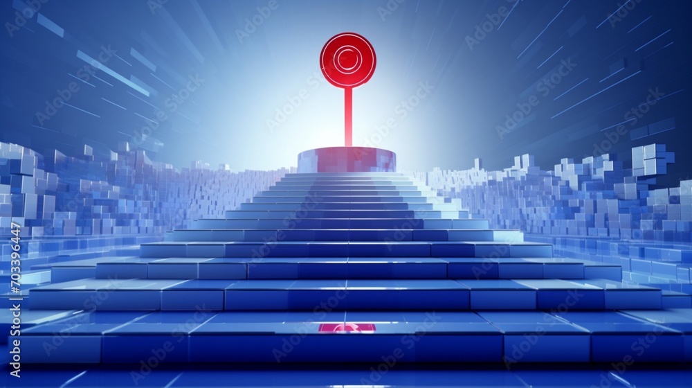Poster a 2024 year number with a target icon and a rise-up arrow on white blocks, creating a graph of steps