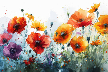 bright watercolor flowers.