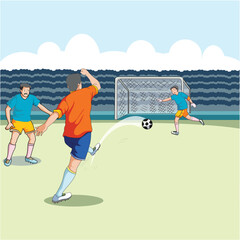 Three football players playing in the field © Vector Club