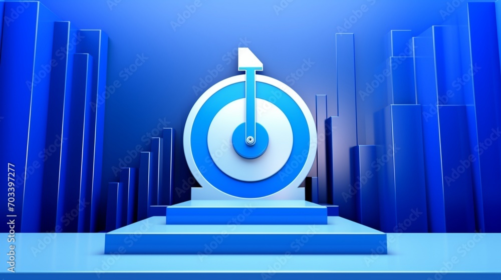 Poster a 2024 year number with a target icon and a rise-up arrow on white blocks, forming a graph of steps 