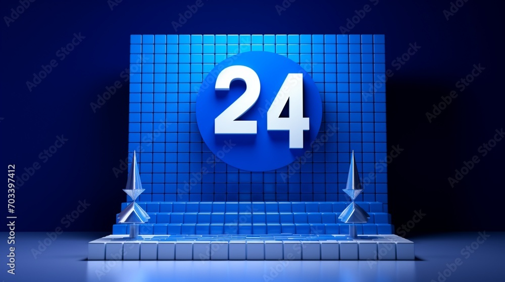 Poster a 2024 year number with a target icon and a rise-up arrow on white blocks, forming a graph of steps 
